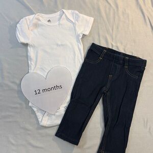 2-piece White Onesie and Blue Jeans Set